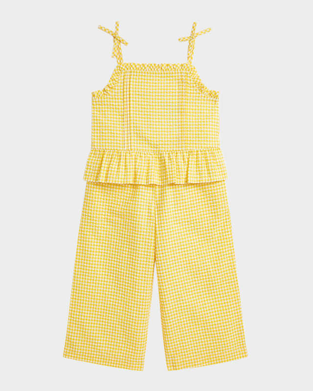 Girl's Gingham Seersucker Pant Set, Size 2-